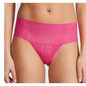 Victoria's Secret PINK Wink Wide Waist Thong Panty Heart Lace - Size SMALL